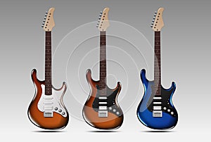 Set of realistic electric guitars. Vector.