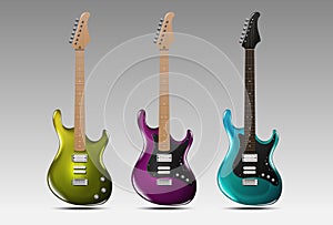 Set of realistic electric guitars.Vector.