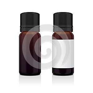 Set of realistic essential oil brown bottle. Mock up bottle cosmetic or medical vial, flask, flacon 3d illustration
