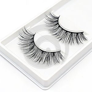 Set of realistic false lashes for upper and lower isolated on white background