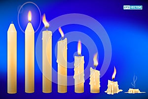 Set of realistic flame candles effect or burning candle light with glowing flames. eps vector.