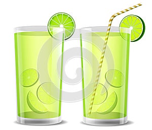 set of realistic fresh lime glass isolated. 3D Illustration.