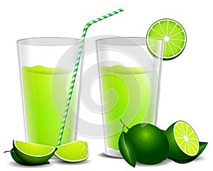 set of realistic fresh lime glass isolated. 3D Illustration.