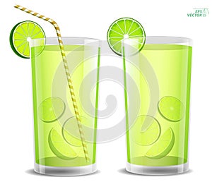 set of realistic fresh lime glass isolated. Eps..