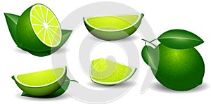 set of realistic fresh lime green isolated. 3D Illustration.