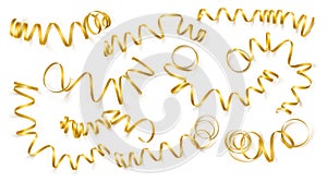 Set of realistic gold ribbons on white background. Vector illustration. Can be used for greeting card, holidays, banners