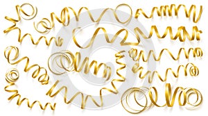 Set of realistic gold ribbons on white background. Vector illustration. Can be used for greeting card, holidays, banners