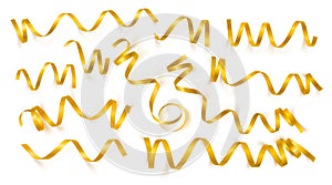 Set of realistic gold ribbons on white background. Vector illustration. Can be used for greeting card, holidays, banners