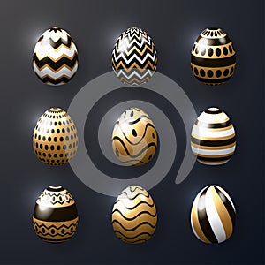 Set of realistic golden shine eggs, Happy Easter.