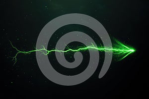 Set of realistic green lightning electric strikes and thunderbolt discharges isolated on background, magic sparking elec photo