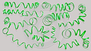 Set of realistic green ribbons on grey background. Vector illustration. Can be used for greeting card, holidays, banners