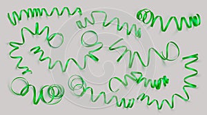 Set of realistic green ribbons on grey background. Vector illustration. Can be used for greeting card, holidays, banners