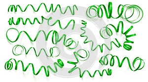 Set of realistic green ribbons on white background. Vector illustration. Can be used for greeting card, holidays