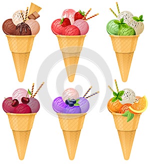 Set of realistic icecreams on white