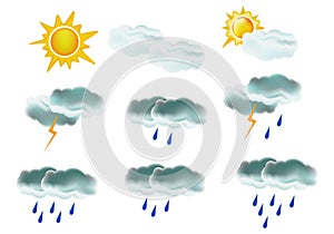 Set of realistic icons for weather design  on white background. Trendy weather elements for mobile or web design, forecast
