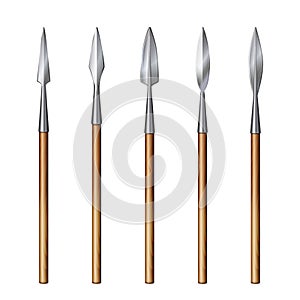 Set of realistic images of spears with different spearhead