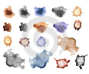 Set of realistic ink blots and paint splotches