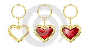 Set of Realistic keychains red heart shape