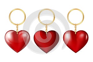 Set of Realistic keychains red heart shape