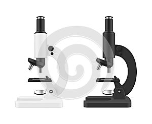 Set realistic lab microscope vector illustration. Innovation discovery and science researching