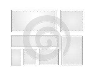 Set of realistic layout, mock-up of a blank fabric banner, advertising stand, outdoor poster, rectangular wall streamer with metal