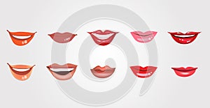 Set of realistic lips for design isolated on white background. V