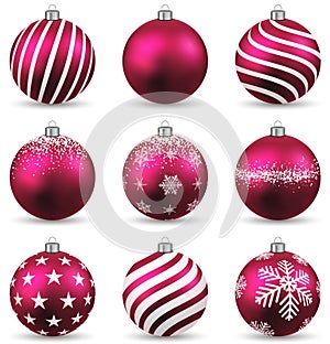 Set of realistic magenta christmas balls.