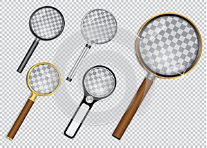 Set of realistic magnifying glass or magnifying glass on transparent background   concept. eps 10 vector