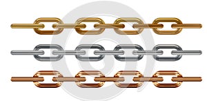 Set of realistic metal chain links isolated. eps vector.