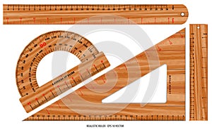 Set of realistic metal ruler in metal, plastic and wooden concept.