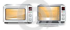 Set of realistic microwave oven front view appliance or electric appliance kitchen or microwave oven with display digital.