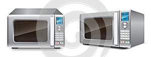 Set of realistic microwave oven front view appliance or electric appliance kitchen or microwave oven with display digital. eps
