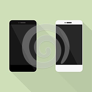 Set of Realistic mobile phone collection in new style. White and black smartphone with shadow