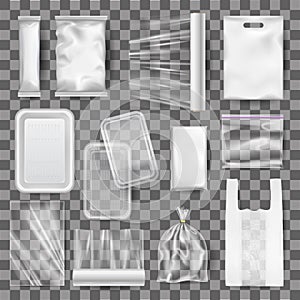 Set of realistic mock up of plastic food containers, packaging.