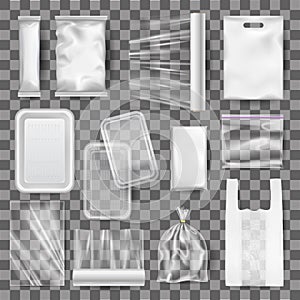 Set of realistic mock up of plastic food containers, packaging. photo