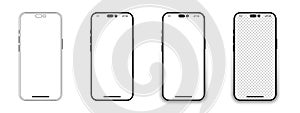 Set of realistic models smartphone with transparent screens. Smartphone mockup collection. Phone mockup in front. Mobile phone