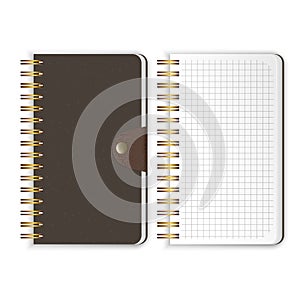 Set of Realistic notebook. Blank open and closed spiral binder notebooks. Vector template isolated on white background