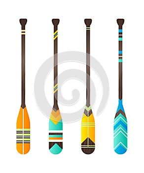 Set of realistic oar paddle. Isolated wood