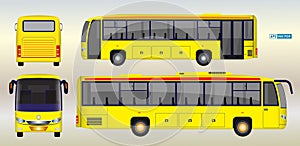 set of realistic passangers bus or travel bus side view and front back view or mockup automotive public transport template.