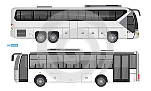 Set of realistic passangers bus or travel bus side view and front back view or mockup automotive public transport template. eps