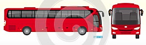 Set of realistic passangers bus or travel bus side view and front back view or mockup automotive public transport template. eps photo