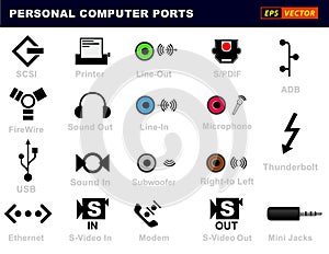 Set of realistic personal computer ports connectors or usb universal connector symbols or various plug connector ports firewire