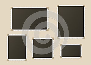 Set of realistic photo blank with frame attached to album page vector black snapshot photography