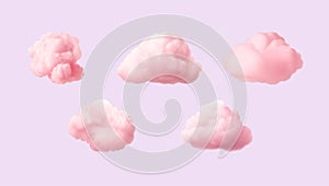 Set of realistic pink soft clouds. Vector illustration.