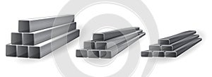 set of realistic pipe stack steel metal isolated or metal pipes industrial isolated on white. 3d render eps vector..