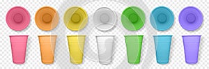 Set of realistic plastic cup on a transparent background.