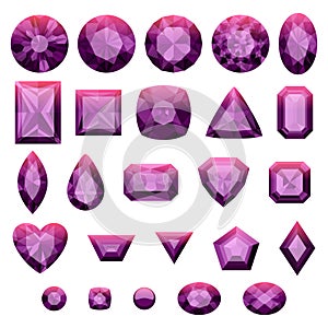 Set of realistic purple jewels. Amethysts