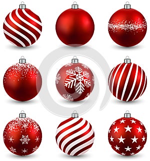 Set of realistic red christmas balls. photo
