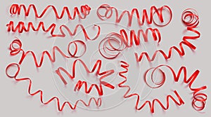 Set of realistic red ribbons on grey background. Vector illustration. Can be used for greeting card, holidays, banners