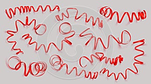 Set of realistic red ribbons on grey background. Vector illustration. Can be used for greeting card, holidays, banners
